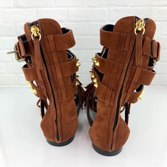 Giuseppe Zanotti Suede Studded Gladiator Sandals Brown Size 39 - Picture 13 of 16